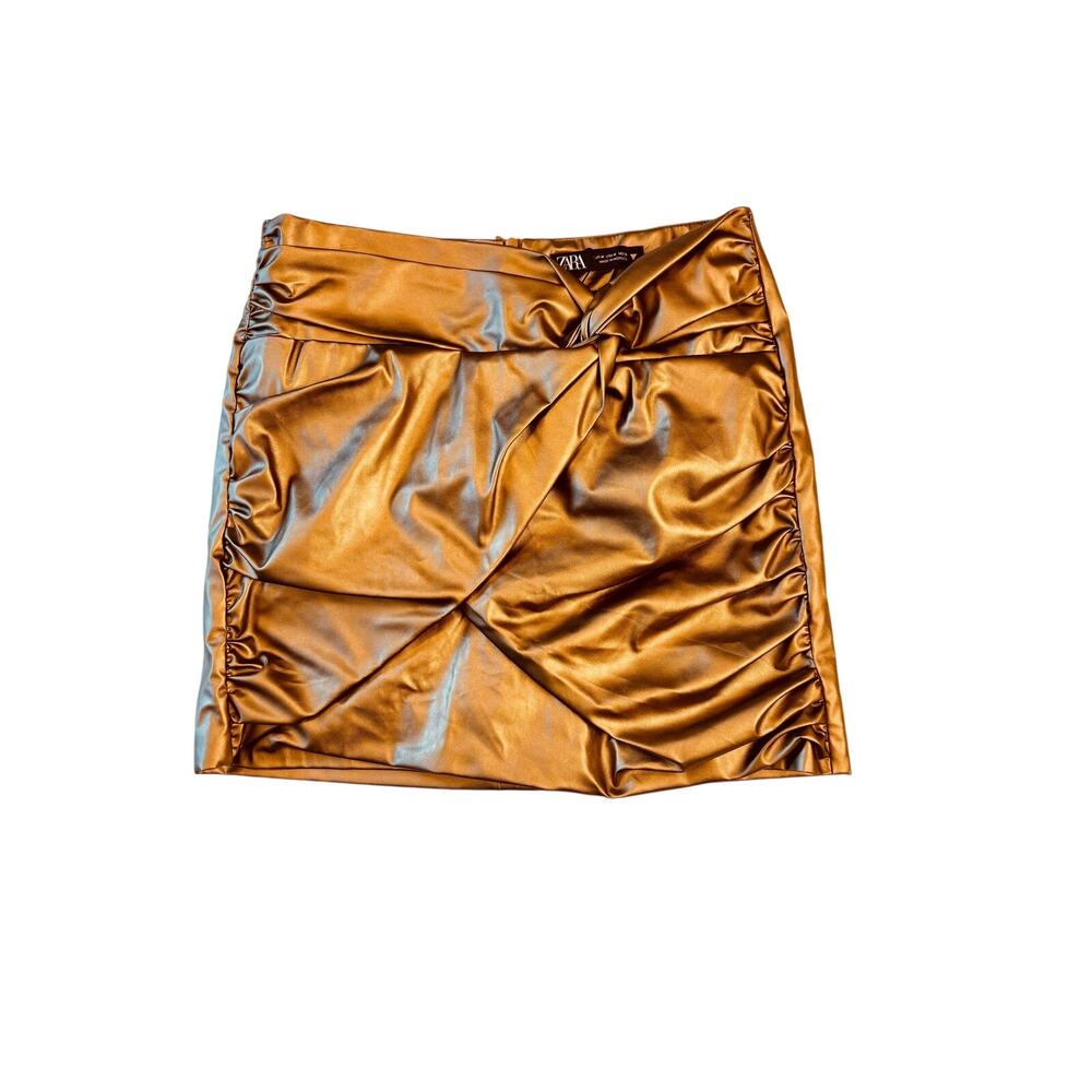 ZARA Golden Bronze faux leather wrap mini skirt sz Medium